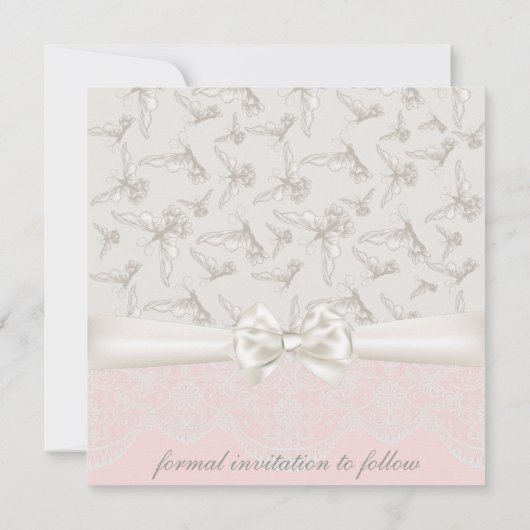 Roze en ivory Butterflies en kant Opslaan Datum Save The Date (Achterkant)