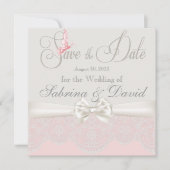 Roze en ivory Butterflies en kant Opslaan Datum Save The Date (Voorkant)