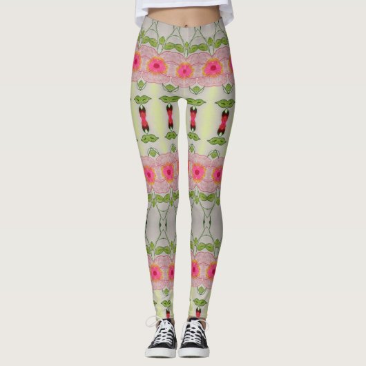 Roze en kalkgroen leggings (Voorkant)