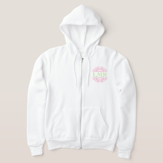 Roze en kalkgroen Lijst, monogrammen Hoodie (Laagn)