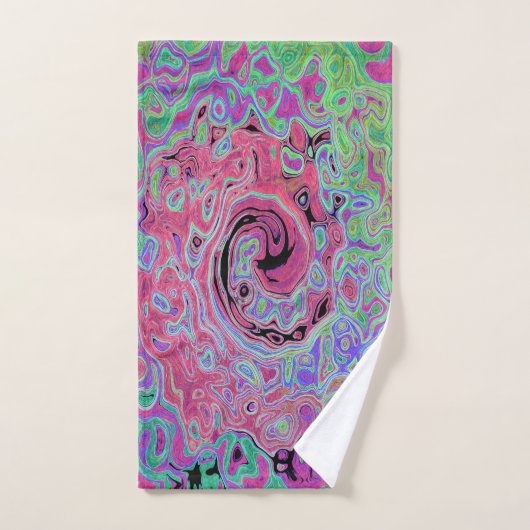 Roze en kalkgroene roovy Abstract Retro Swirl Bad Handdoek (Handdoek)