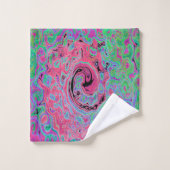 Roze en kalkgroene roovy Abstract Retro Swirl Bad Handdoek (Wasdoekje)