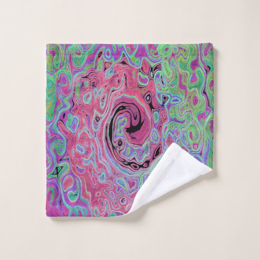 Roze en kalkgroene roovy Abstract Retro Swirl Bad Handdoek (Wasdoekje)