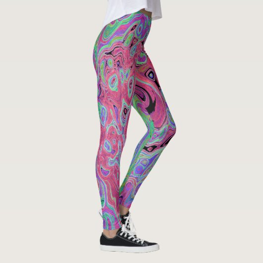 Roze en kalkgroene roovy Abstract Retro Swirl Leggings (Rechts)