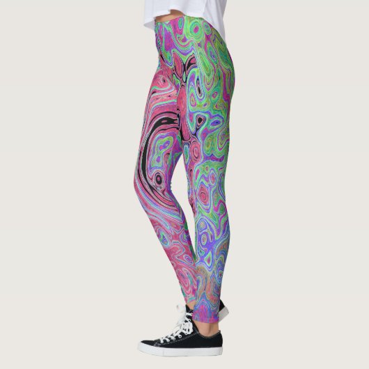 Roze en kalkgroene roovy Abstract Retro Swirl Leggings (Links)