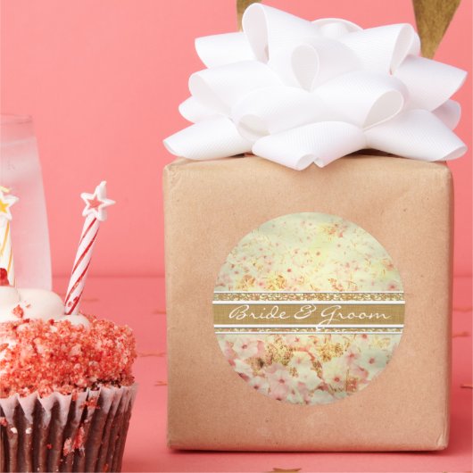 Roze en Karamel Tan Petunia Huwelijkszegel Ronde Sticker (Feest)