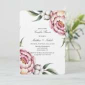 Roze en Katoenen Koppel Bruiloft Kaart (Staand voorkant)