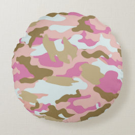 Roze en Khaki Rond Kussen