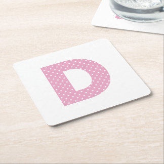 Roze en kleine witte polkadot vet D monogram Kartonnen Onderzetters
