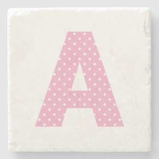 Roze en kleine witte polkadot vette A monogram Stenen Onderzetter