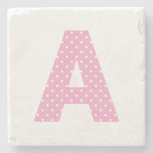 Roze en kleine witte polkadot vette A monogram Stenen Onderzetter (Voorkant)