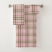 Roze en Koffie geruite Tartan Bad Handdoek (Insitu)