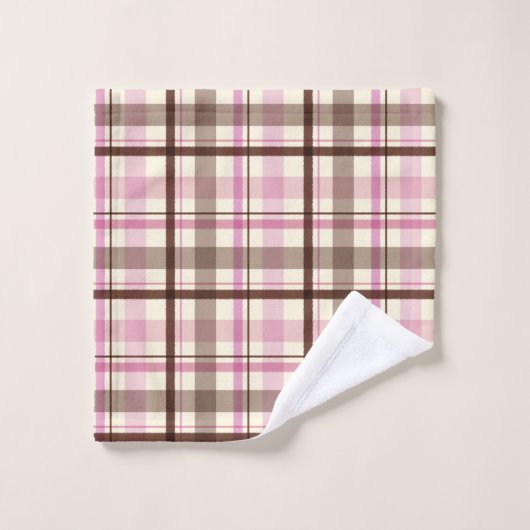 Roze en Koffie geruite Tartan Bad Handdoek (Wasdoekje)