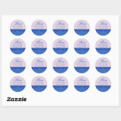 Roze en Koninklijk Blauw Bruiloft Damask V23 Ronde Sticker (Vel)
