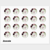 roze en kool bloemen groen ronde sticker (Vel)