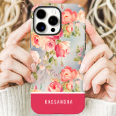 Roze en Koraal Aangepaste Naam Bloemstuk Case-Mate iPhone Case