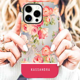 Roze en Koraal Aangepaste Naam Bloemstuk iPhone 16 Pro Max Hoesje