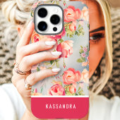 Roze en Koraal Aangepaste Naam Bloemstuk Case-Mate iPhone Case