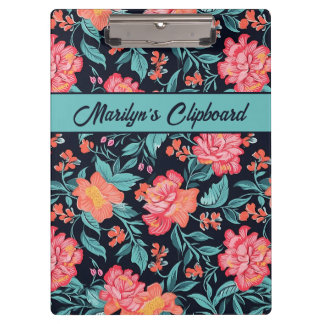 Roze en koraal bloemen gepersonaliseerd klembord