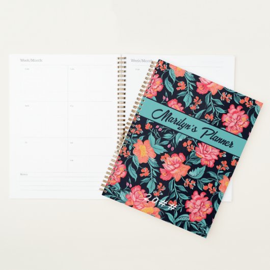 Roze en koraal bloemen gepersonaliseerde planner (Display)