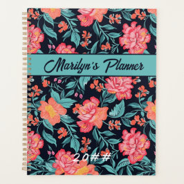 Roze en koraal bloemen gepersonaliseerde planner