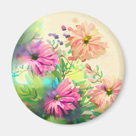 Roze en Koraal  Bloemen Magneet