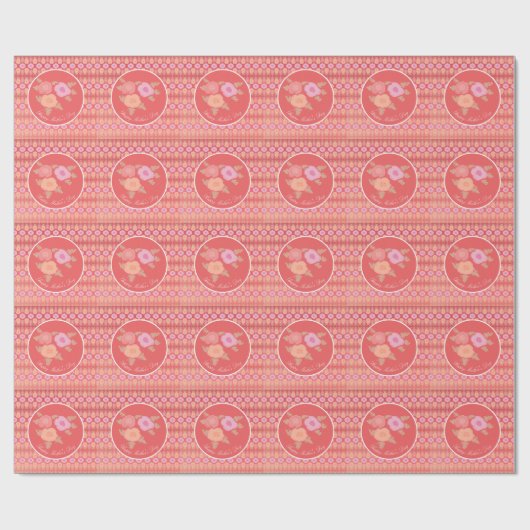 Roze en koraal bloemig cadeaupapier (Vlak)