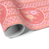 Roze en koraal bloemig cadeaupapier (Rol Hoek)