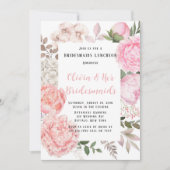 Roze en koraal Botanische pony Bridesmaid Luncheon Kaart (Voorkant)