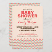 Roze en koraal chevron babyshower uitnodiging (Voorkant / Achterkant)