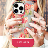 Roze en Koraal Custom Naam Bloemen Case-Mate iPhone Case