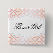 Roze en koraal Damask Bloemenmeisje Vierkante Button 5,1 Cm (Voorkant)