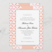Roze en koraal Damask Simple Wedding Kaart (Voorkant / Achterkant)