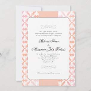 Roze en koraal Damask Simple Wedding Kaart