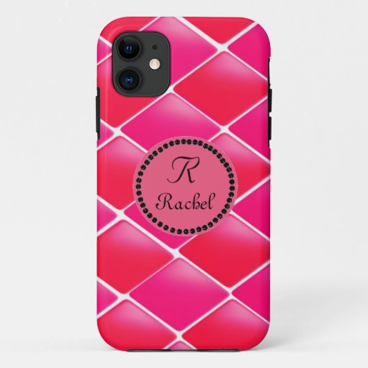 Roze en Koraal Diamanten Met Monogram Case-Mate iPhone Case (Achterkant)