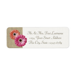 Roze en koraal Gerbera Daisy en Burlap Etiket