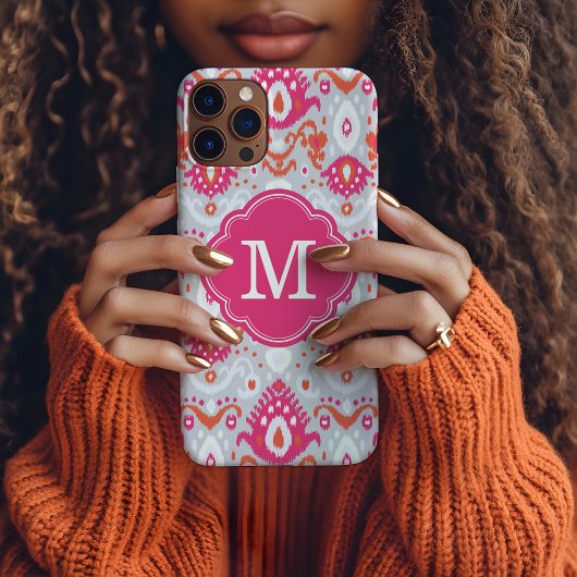 Roze en koraal Ikat Custom Monogram Case-Mate iPhone Case