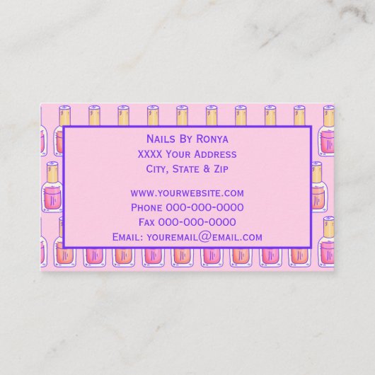 Roze en koraal nagellak ontwerp visitekaartje (Achterkant)