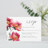 Roze en koraal pioen bruiloft RSVP Kaart (Staand voorkant)