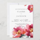 Roze en koraal pioenen moderne bruiloft uitnodigin kaart (Voorkant)