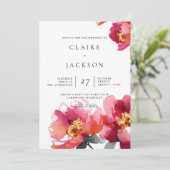 Roze en koraal pioenen moderne bruiloft uitnodigin kaart (Staand voorkant)