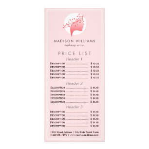 Roze en koraal Vrouwelijke Logo prijslijst Reclamekaart