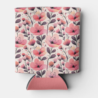 Roze en koraal Waterverf Bloemen Blikjeskoeler