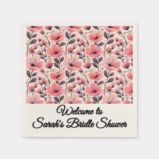 Roze en koraal Waterverf Bloemenservetten Servet (Voorkant)