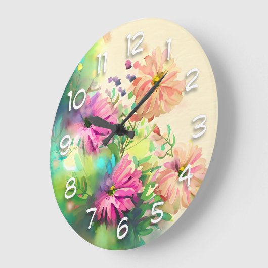 Roze en koraal Waterverf Flowers Grote Klok (Hoek)