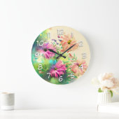 Roze en koraal Waterverf Flowers Grote Klok (Huis)