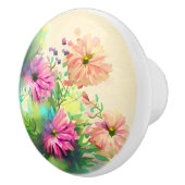 Roze en koraal Waterverf Flowers Keramische Knop (Rechts)