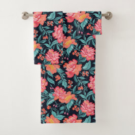 Roze en koraalbloemen bad handdoek