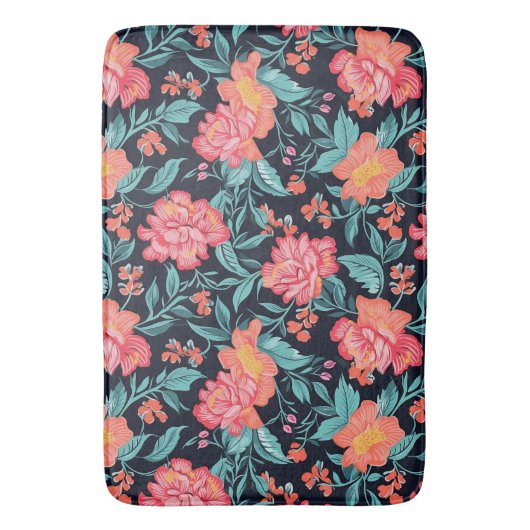 Roze en koraalbloemen badmat (Voorkant Verticaal)