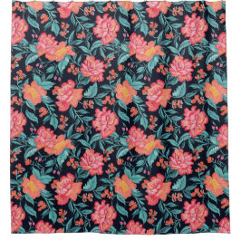 Roze en koraalbloemen douchegordijn